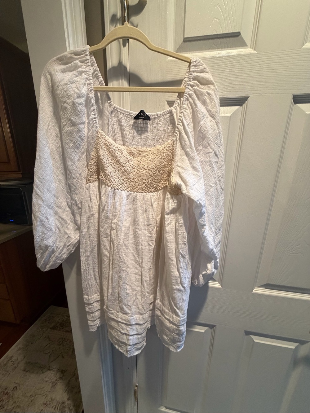 Vivi white boho dress with crochet yoke